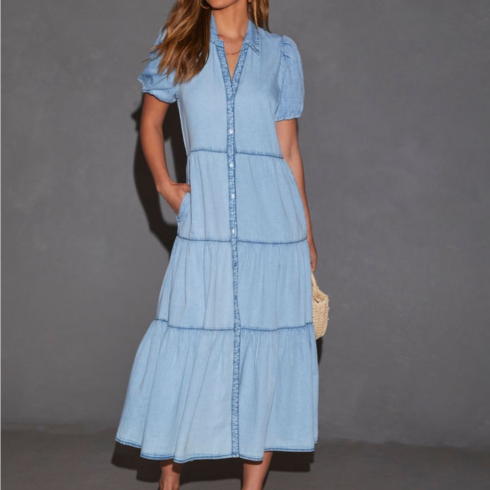 Vici - Light Blue Denim Maxi Dress